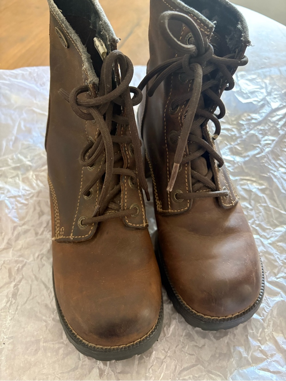 Skechers Y2K Women's Leather Brown Lace-Up Chunky Heel Combat Boots 90s - Picture 3 of 8
